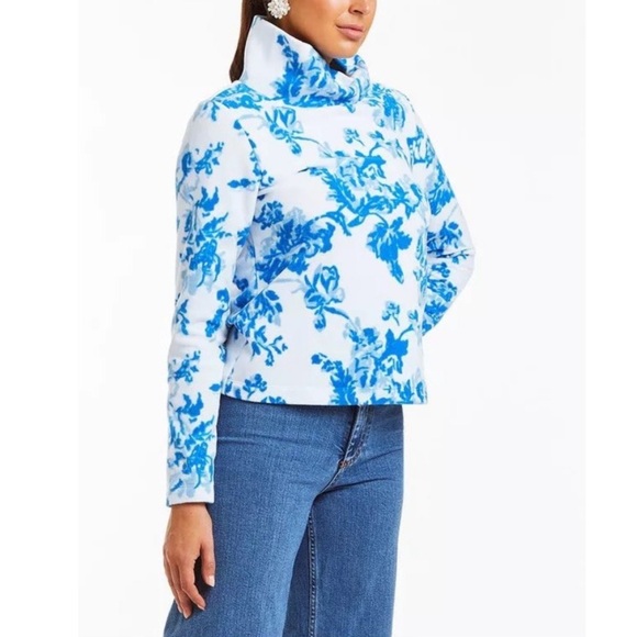 Dudley Stephens x Mestiza NY Juliet Fleece Turtleneck in Blue Toile Print - Picture 2 of 7